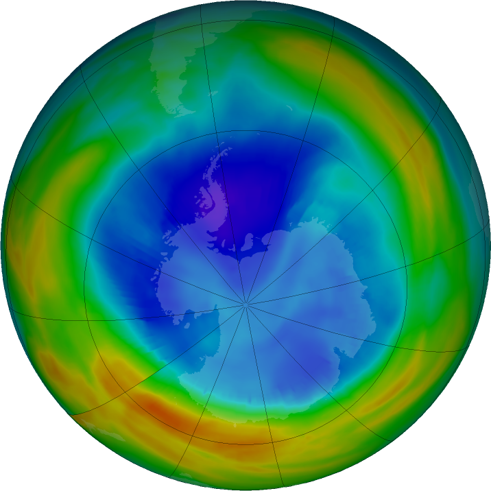 Antarctic ozone map for 24 August 2019